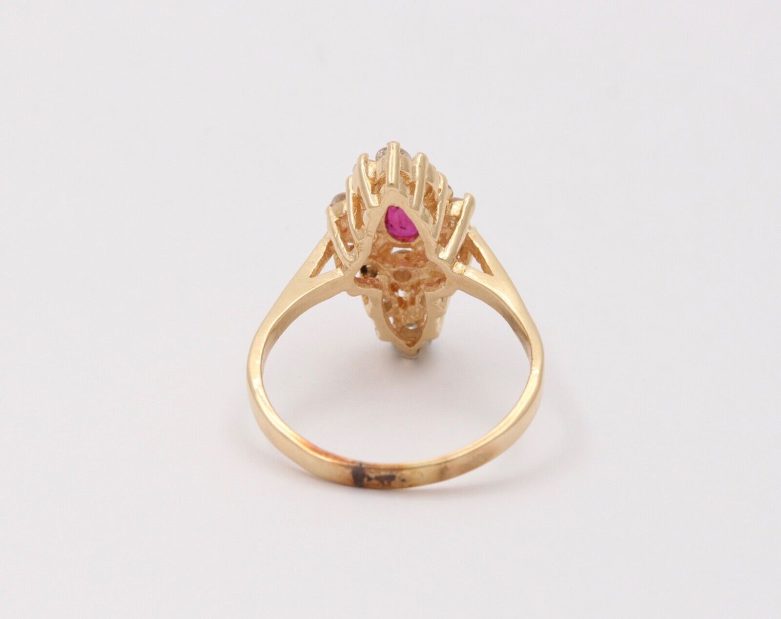 Vintage Diamond and Ruby Navette Ring, Statement Ring
