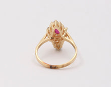 Load image into Gallery viewer, Vintage Diamond and Ruby Navette Ring, Statement Ring
