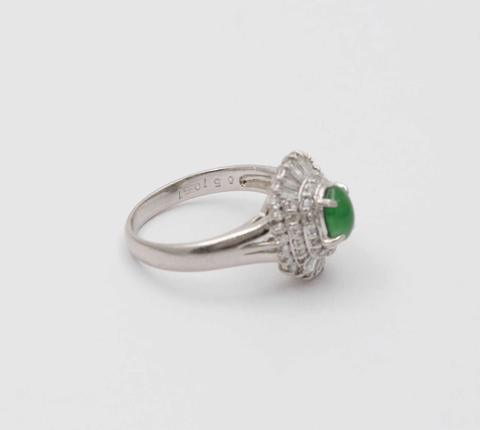 Vintage Jade Baguette Diamonds Cluster Platinum Ring