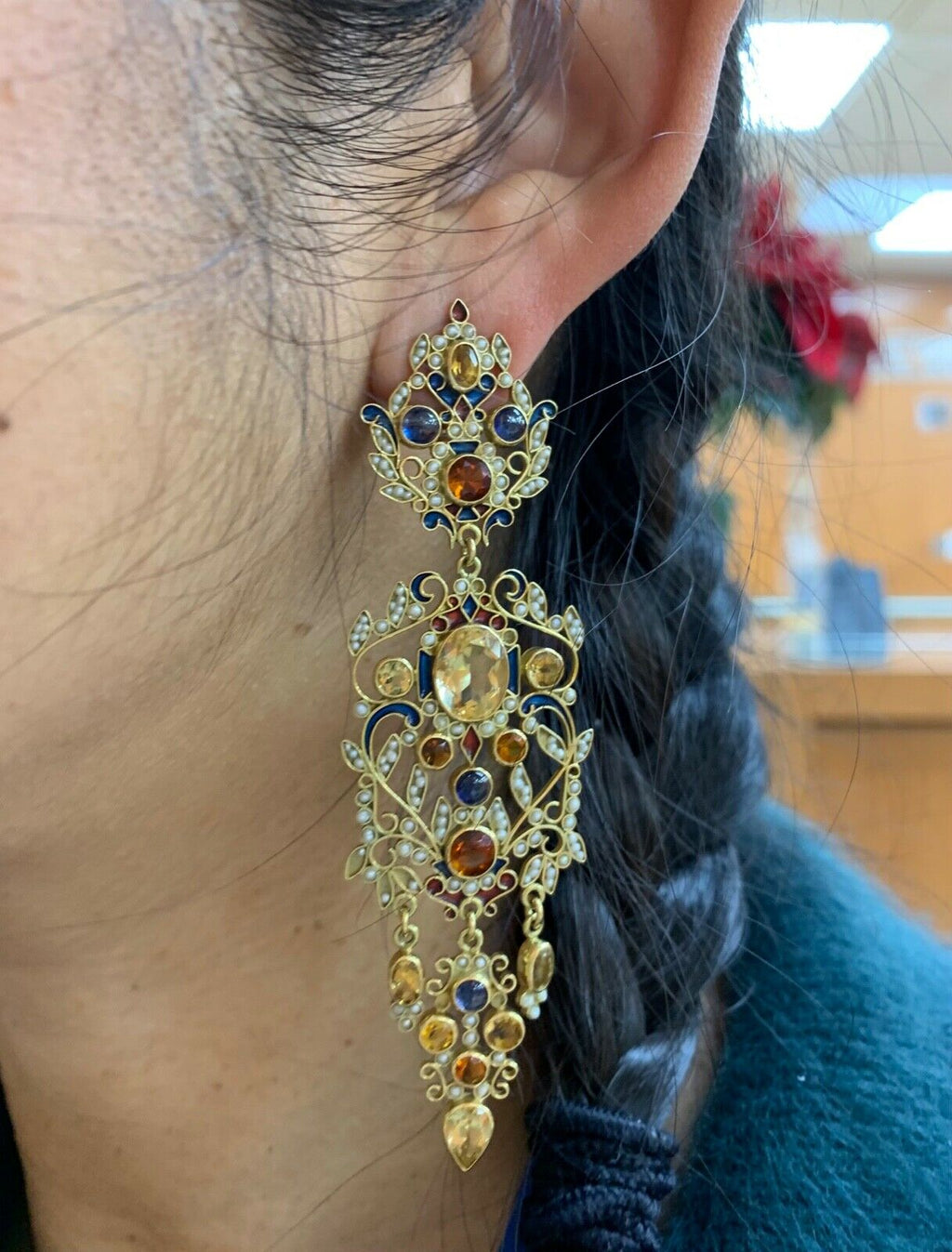 Vintage Percossi Papi MultiStone 18K 925 Opera Earrings