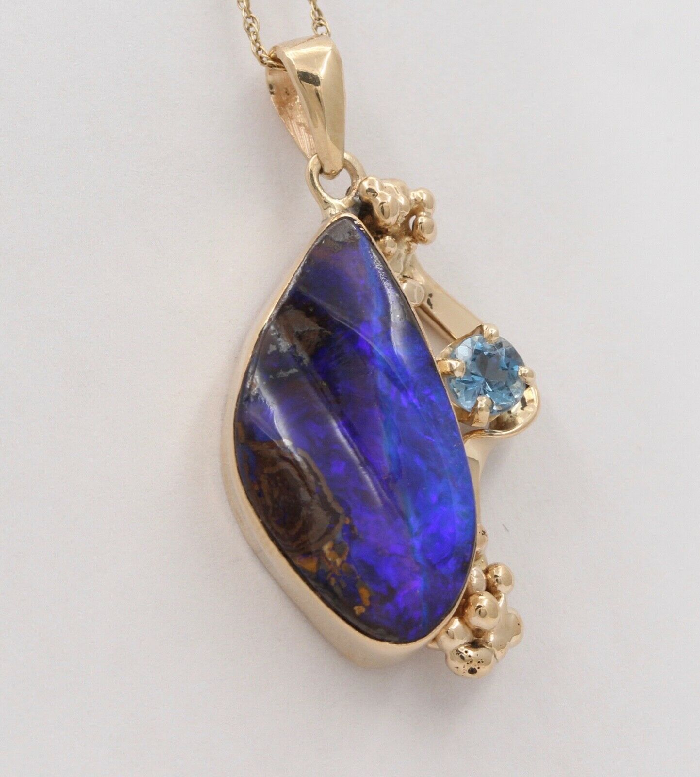 Beautiful Boulder Opal Topaz 14K Yellow Gold Pendant