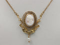 Art Nouveau Cameo Pearl 14K 10K Pendant and Chain