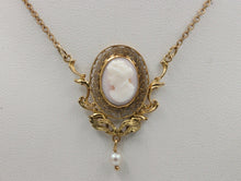 Load image into Gallery viewer, Art Nouveau Cameo Pearl 14K 10K Pendant and Chain
