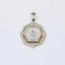 Load image into Gallery viewer, Art Deco 10K Gold Camphor Glass Diamond Pendant.
