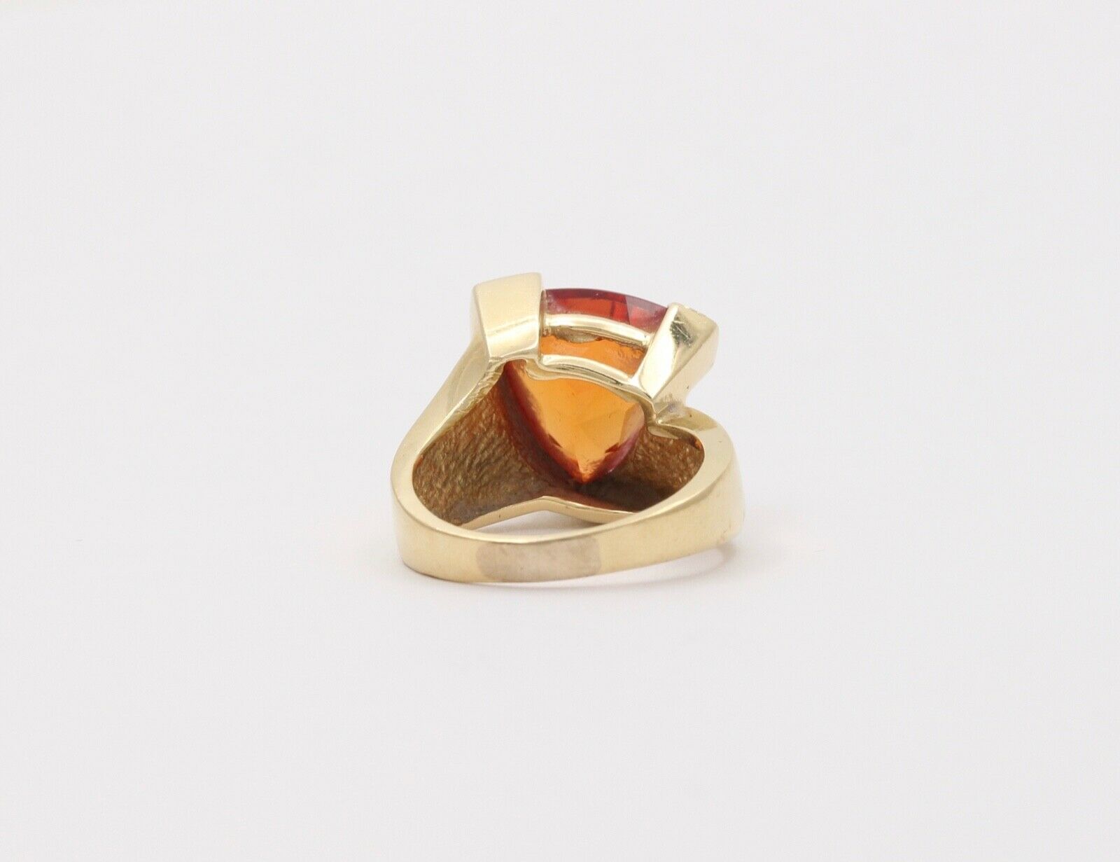 Vintage Trillion Cut Spessartine Garnet 14K Yellow Gold Ring