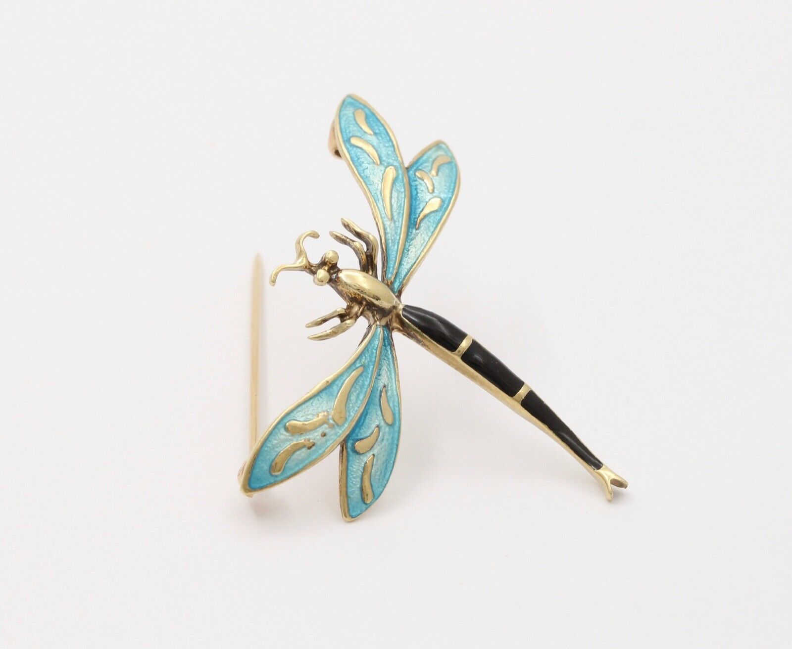 Vintage Estate 14K Gold Enamel Dragonfly Brooch, Pin.