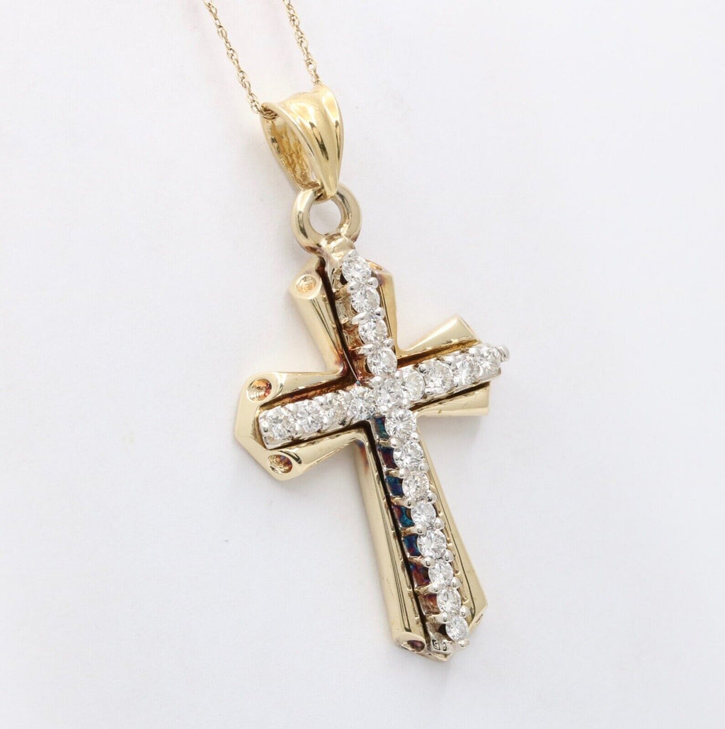 Vintage 14K Yellow Gold Cross Diamond Pendant