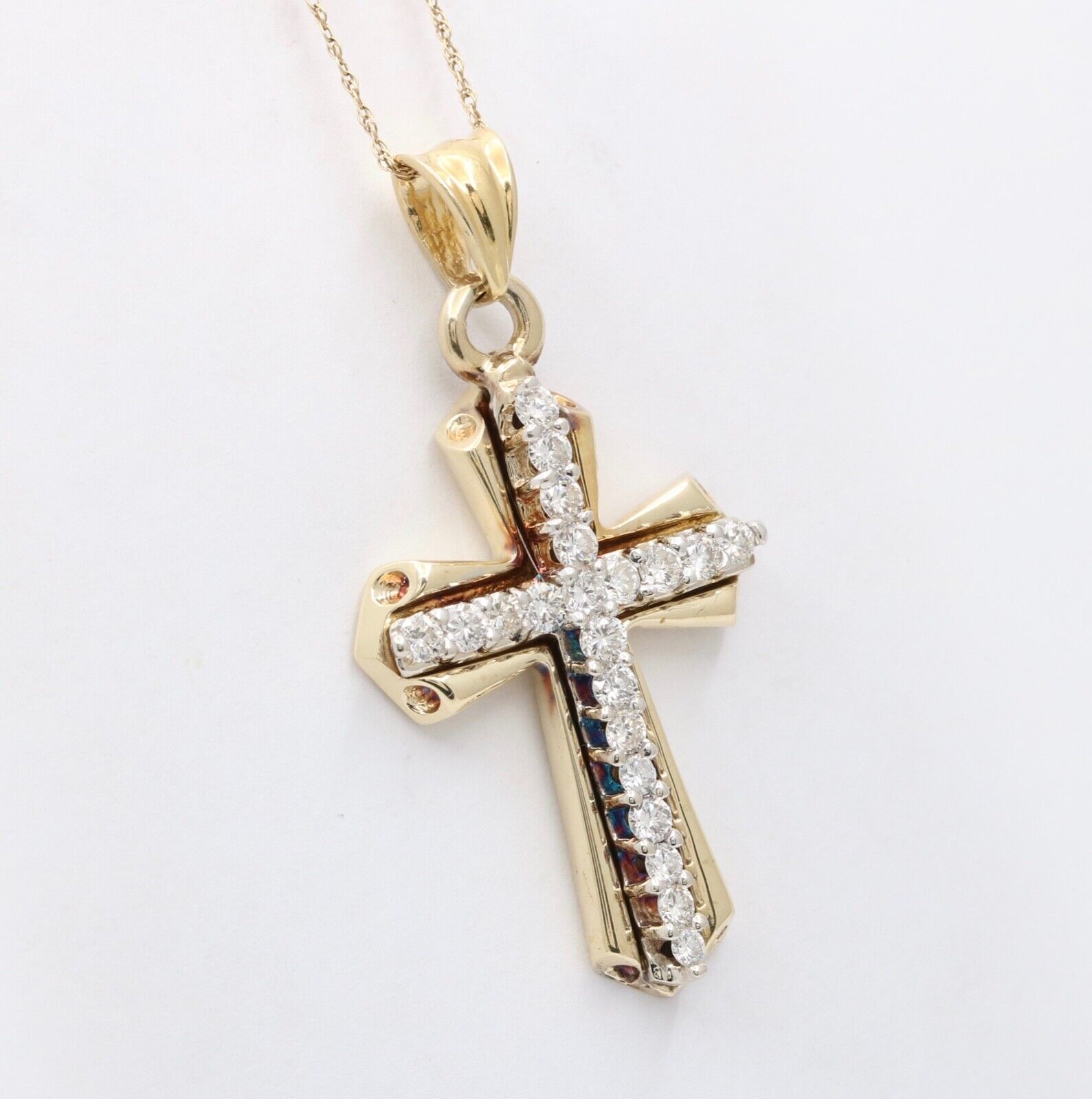 Vintage 14K Yellow Gold Cross Diamond Pendant