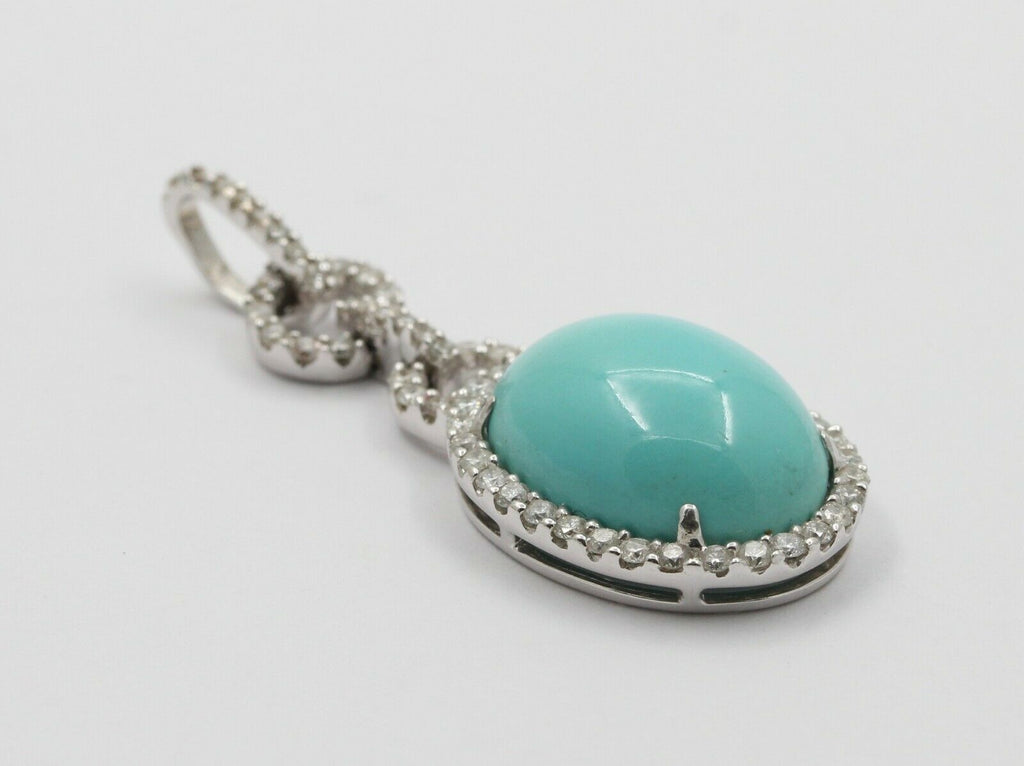 Vintage 18K White Gold Turquoise Diamond Halo Style Pendent