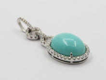 Load image into Gallery viewer, Vintage 18K White Gold Turquoise Diamond Halo Style Pendent
