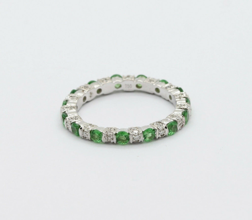 Green Garnet Diamond Eternity Stackable Band