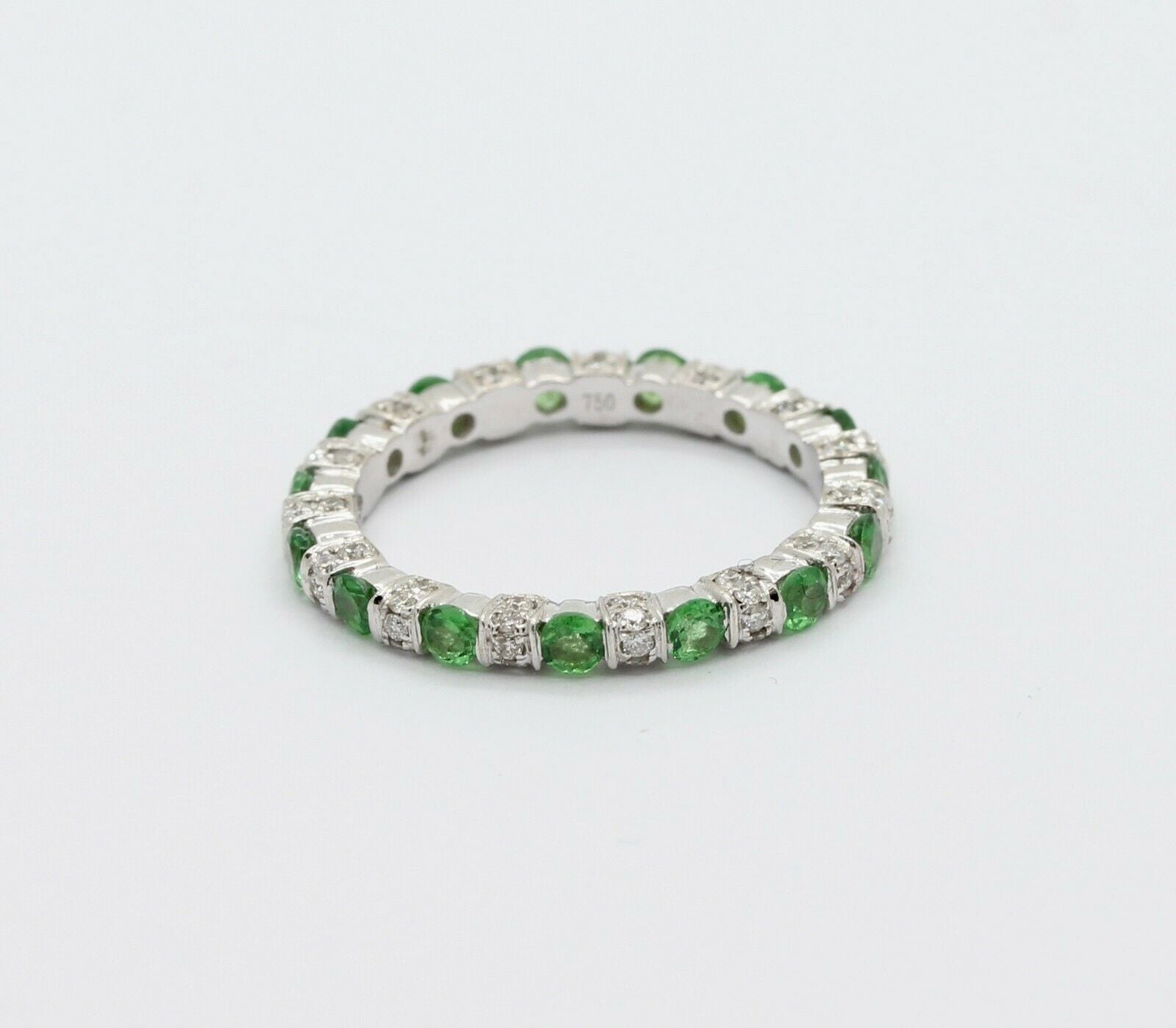 Green Garnet Diamond Eternity Stackable Band