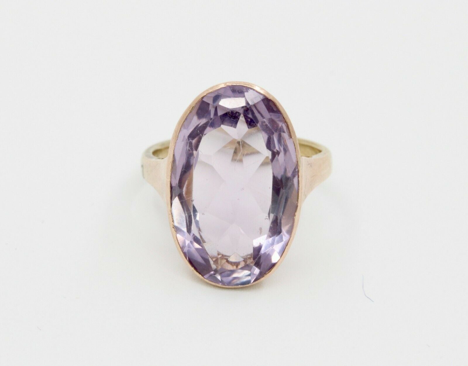Vintage 9K Yellow Gold Rose De France Amethyst Solitaire Ring