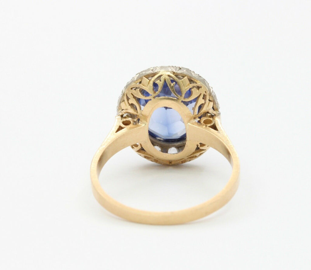 Victorian 18K Yellow Gold Rose Cut Diamond Sapphire Cocktail Ring