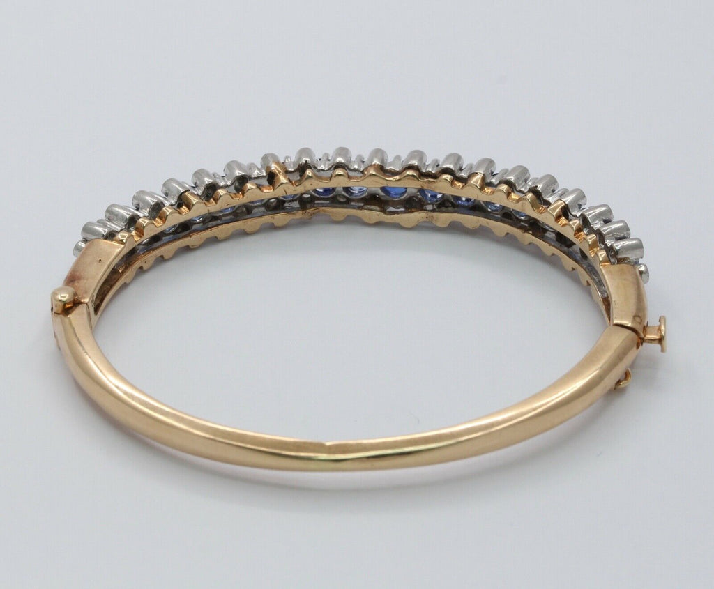 Lovely Vintage Ladies Bangle Bracelet 14K Sapphires Diamonds