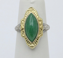 Load image into Gallery viewer, Art Deco 14K Gold Jade Navette Filigree Ring
