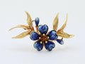 Vintage UNO A ERRE 18K Yellow Gold Blue Enamel Flower Brooch Pin Estate Jewelry