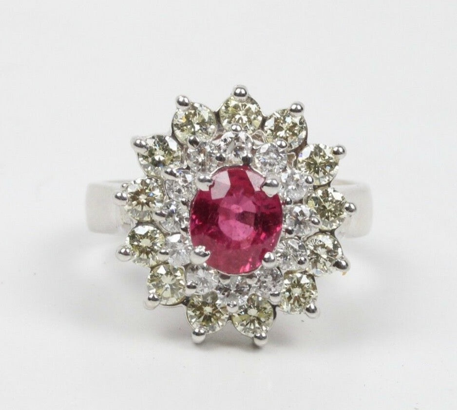 Vintage Ladies Ruby and Diamond 14K White Gold Ring