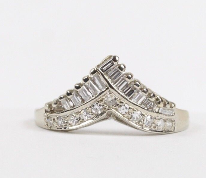 Vintage 14K White Gold Diamond "V" Shaped Wedding Band