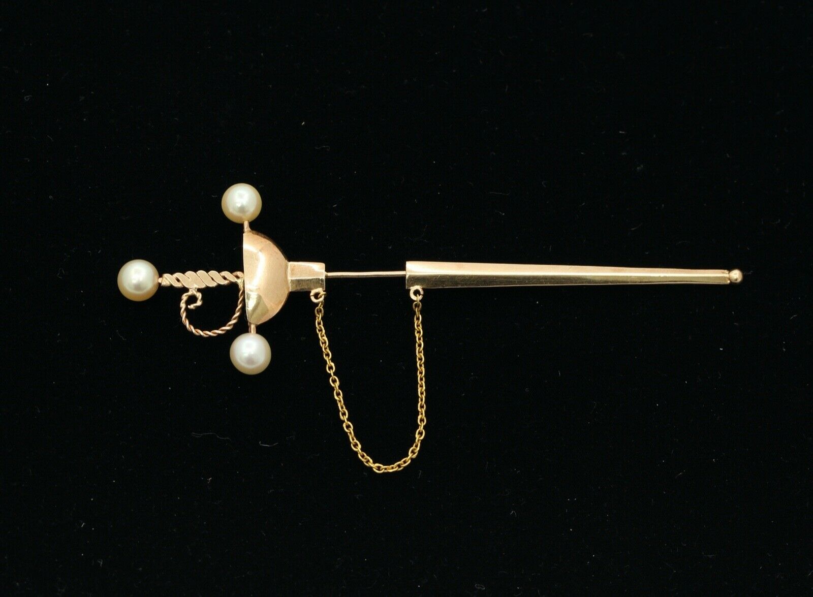 Victorian Sword Brooch 14K Yellow White Gold Diamond Pearls