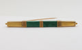 Art Deco Geometric Bar Brooch Malachite 14K Yellow Gold