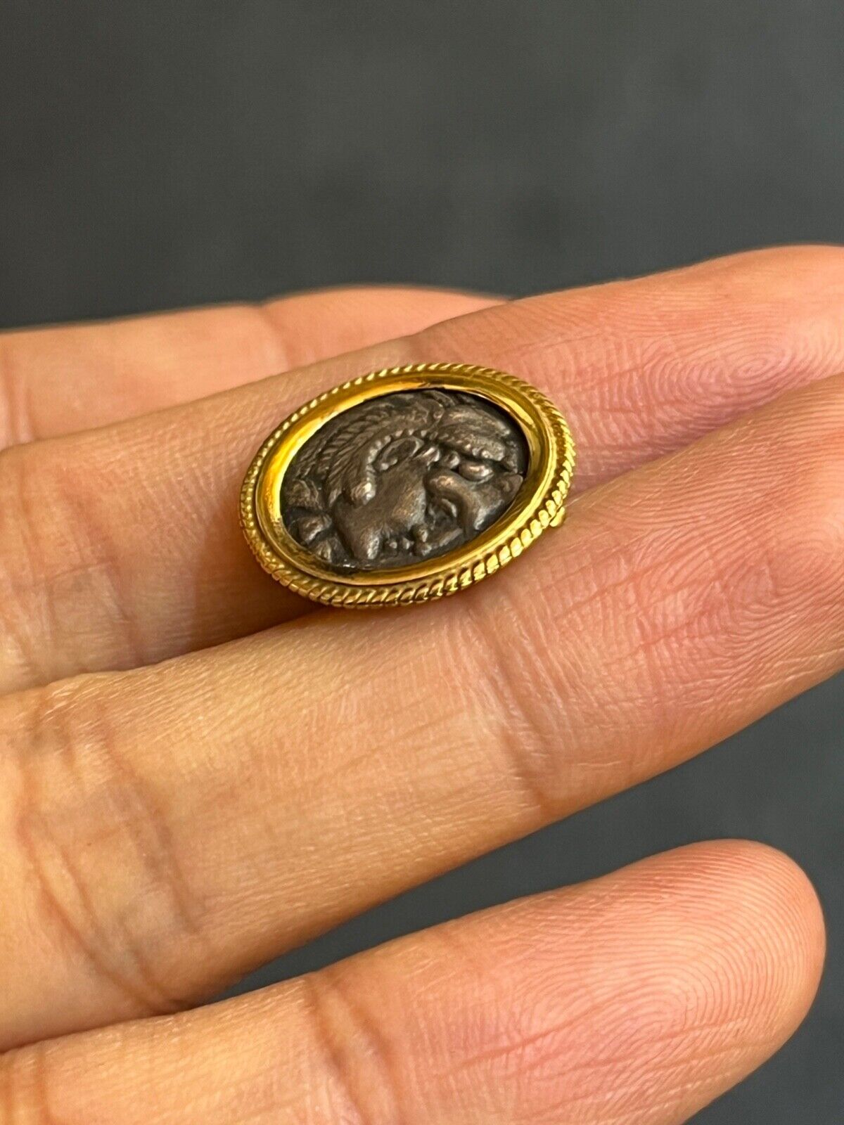 Vintage 14k Yellow Gold Ancient coin Alexander III 'the Great', Posthumous Studs