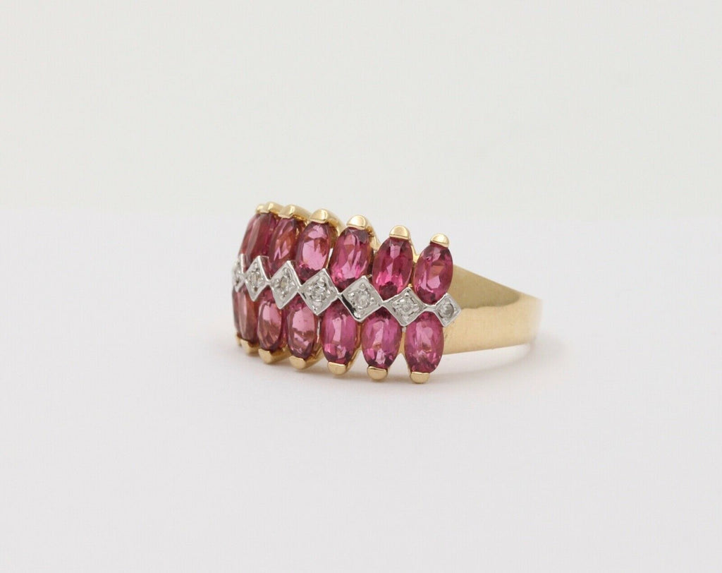 Beautiful Tourmaline Diamonds 14K Yellow White Gold Vintage Cluster Band