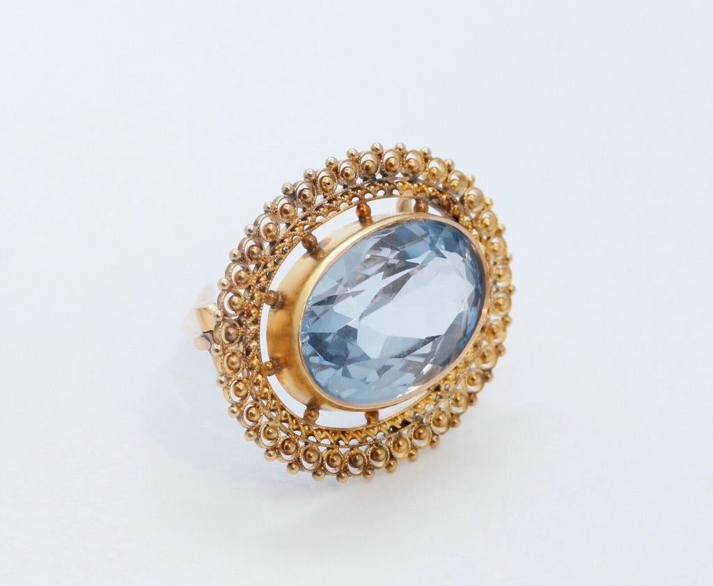 Victorian Edwardian Oval Aquamarine 14K Yellow Gold Brooch Pin
