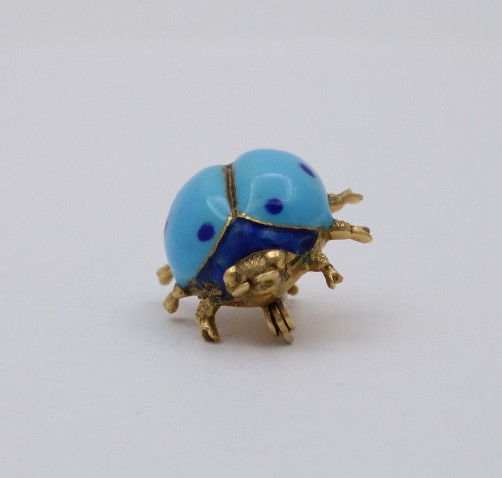 Vintage Enamel Ladybug 18K Yellow Gold Pin, Lapel Pin.