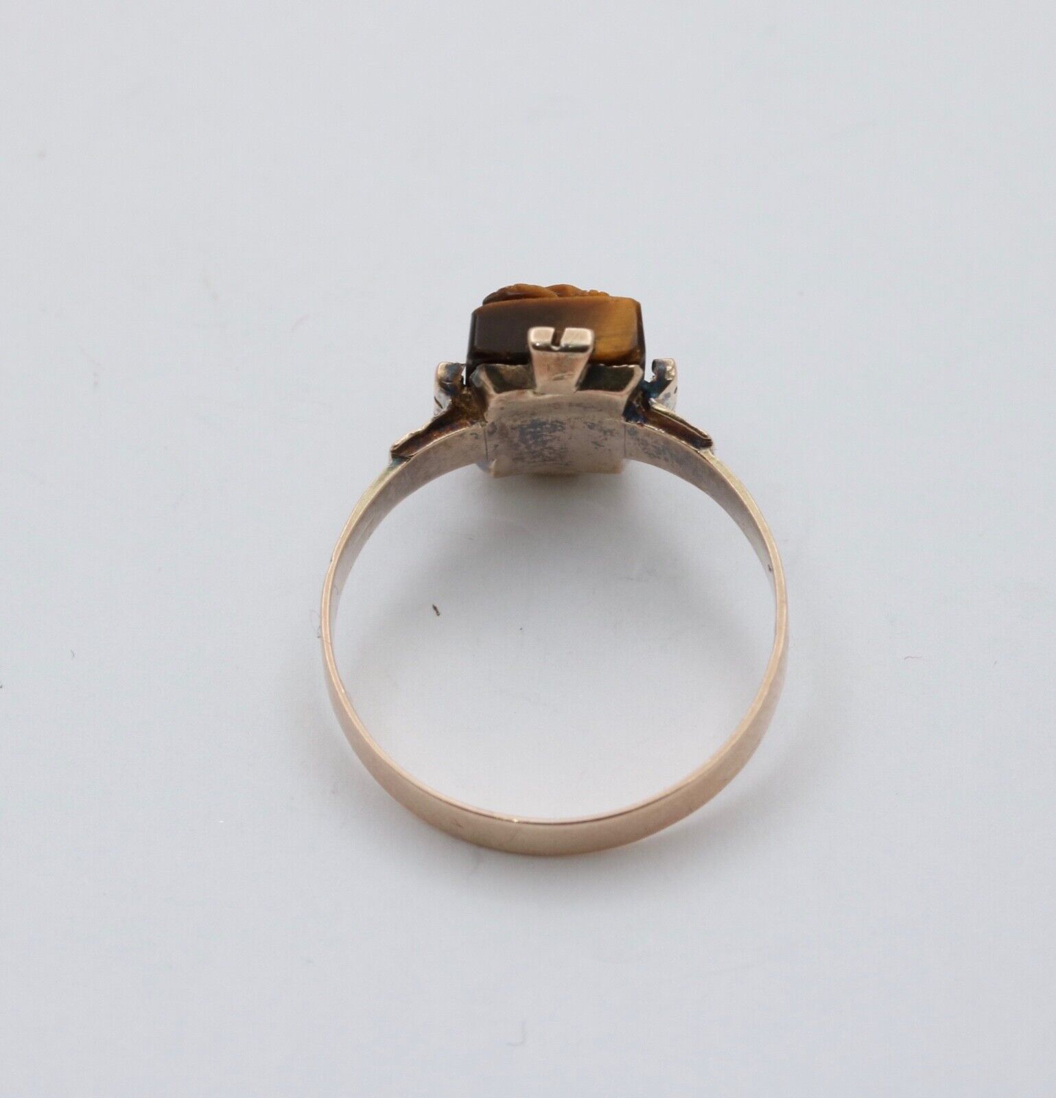 Antique 10K Rose Gold Carved Tiger's Eye Ring