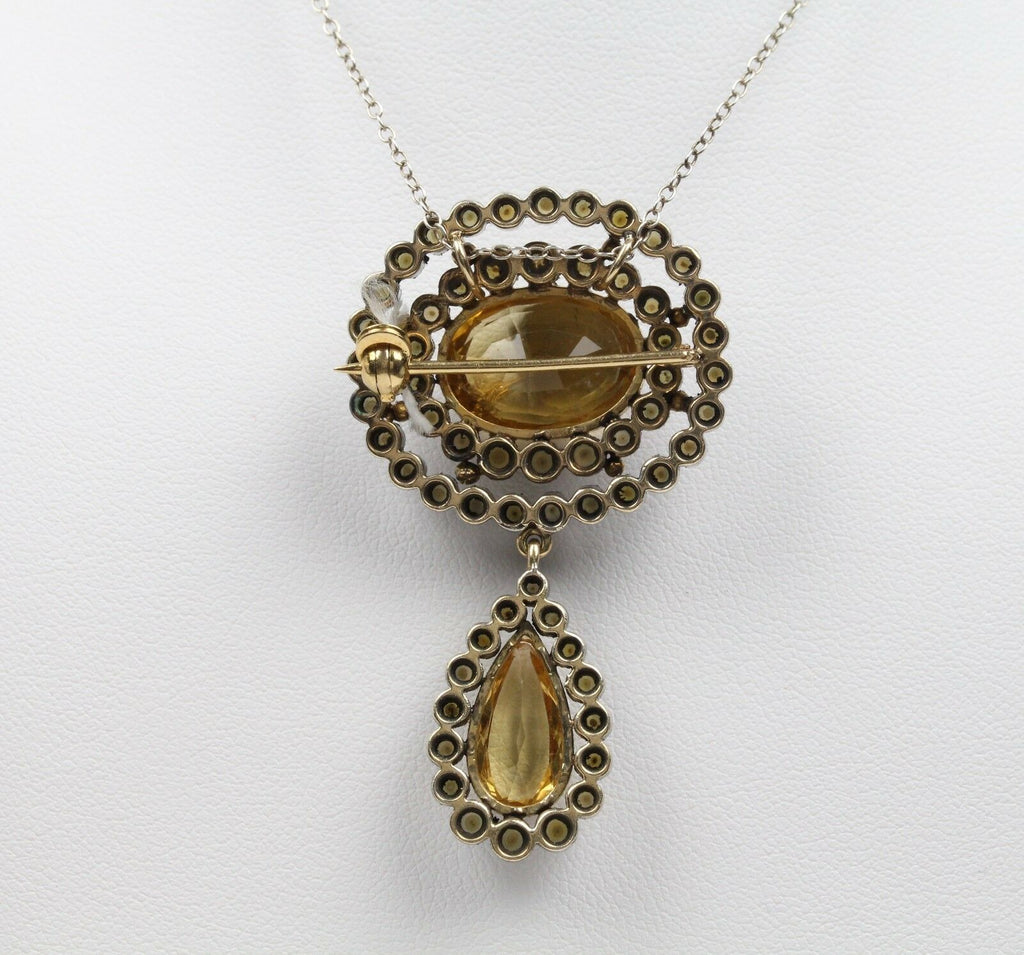 Vintage 14K & Silver Citrine Seed Pearl Brooch Pendant