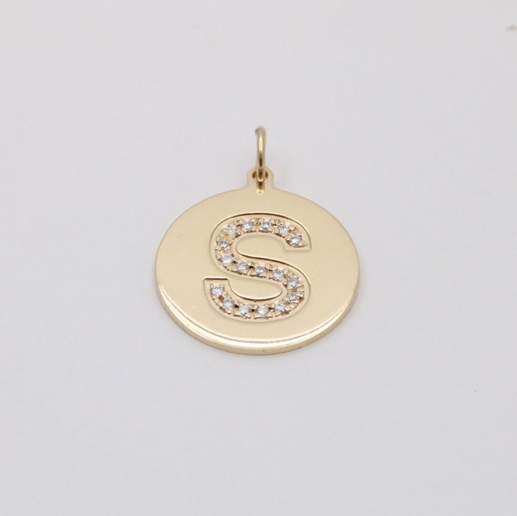 Vintage Initial “S” Diamond Medallion Charm Pendant.