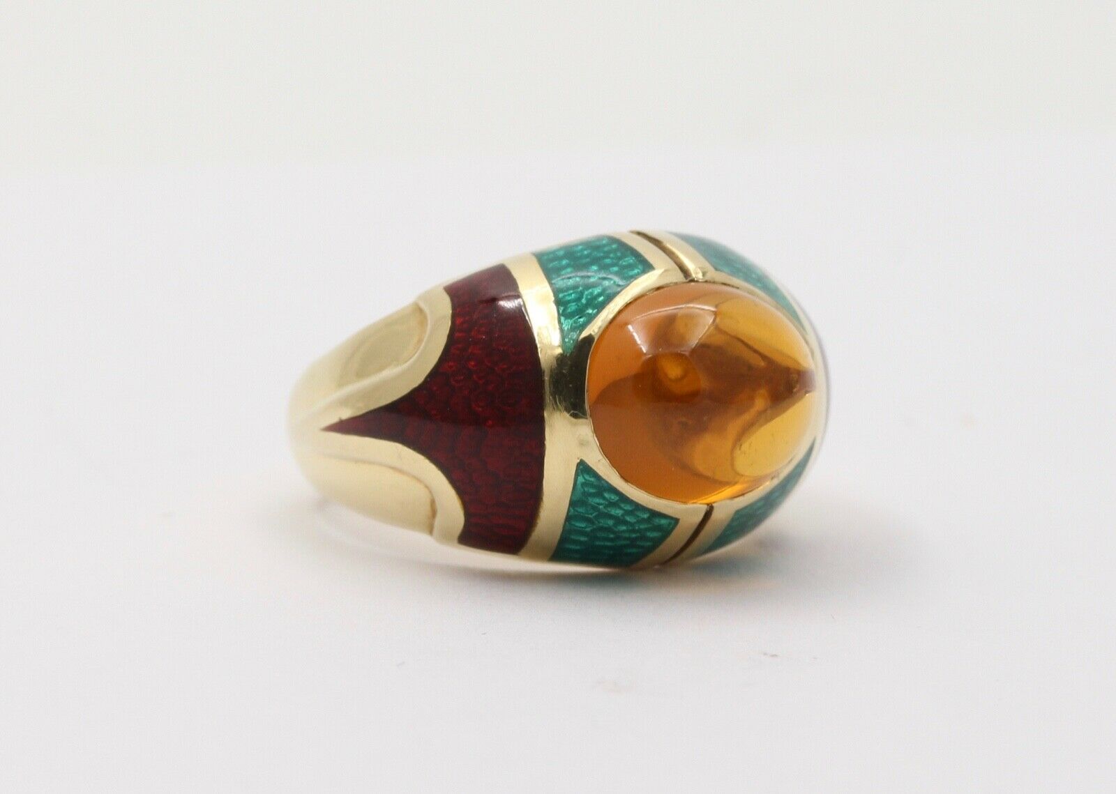 Unique Estate Mavito Citrine Guilloche Enamel 18K Gold Dome Ring,
