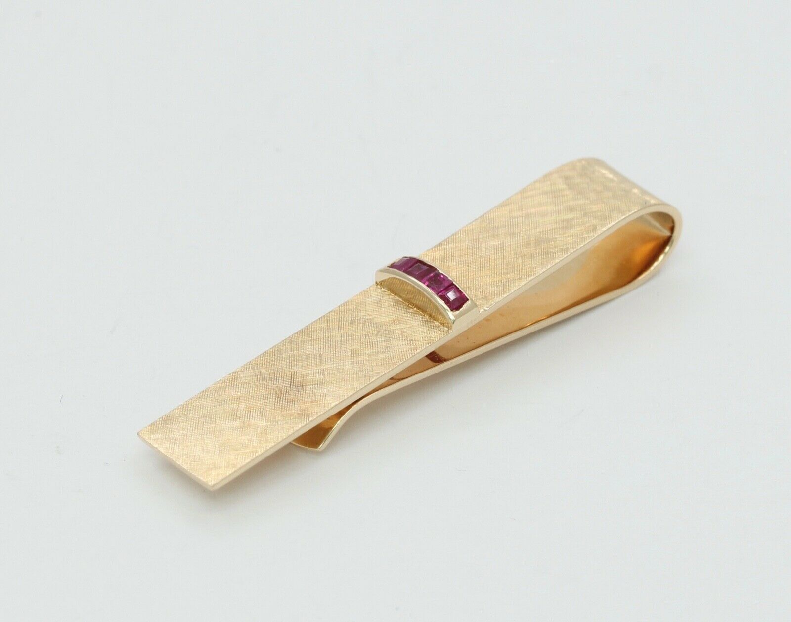 Vintage Tiffany and Co. 14K Yellow Gold Rubies Cross Brushed Finish Money Clip