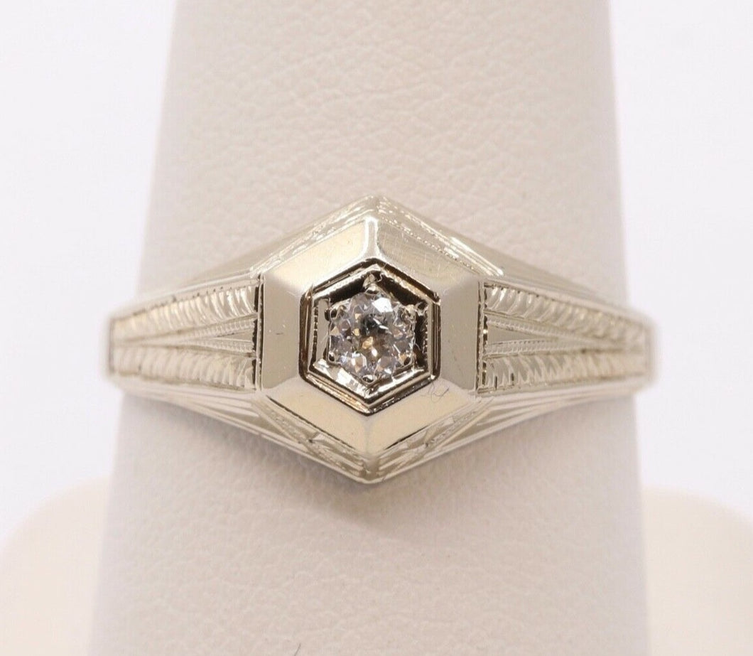 Art Deco Diamonds 18K White Gold Unisex Ring