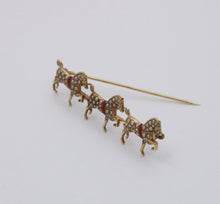 Load image into Gallery viewer, Victorian Percheron Horses Seed Pearls Red Enamel 14K Yellow Gold Brooch
