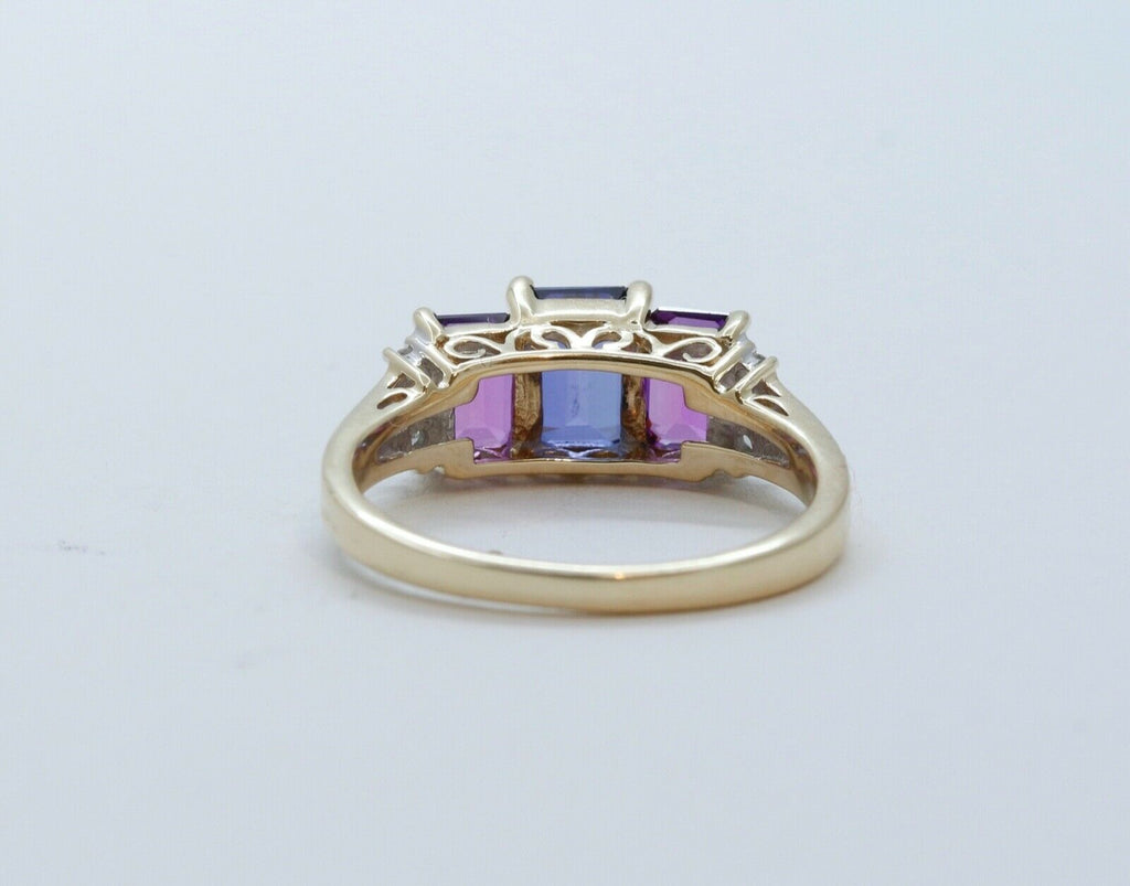 Vintage Tourmaline Tanzanite Diamonds 10K Yellow Gold Ring