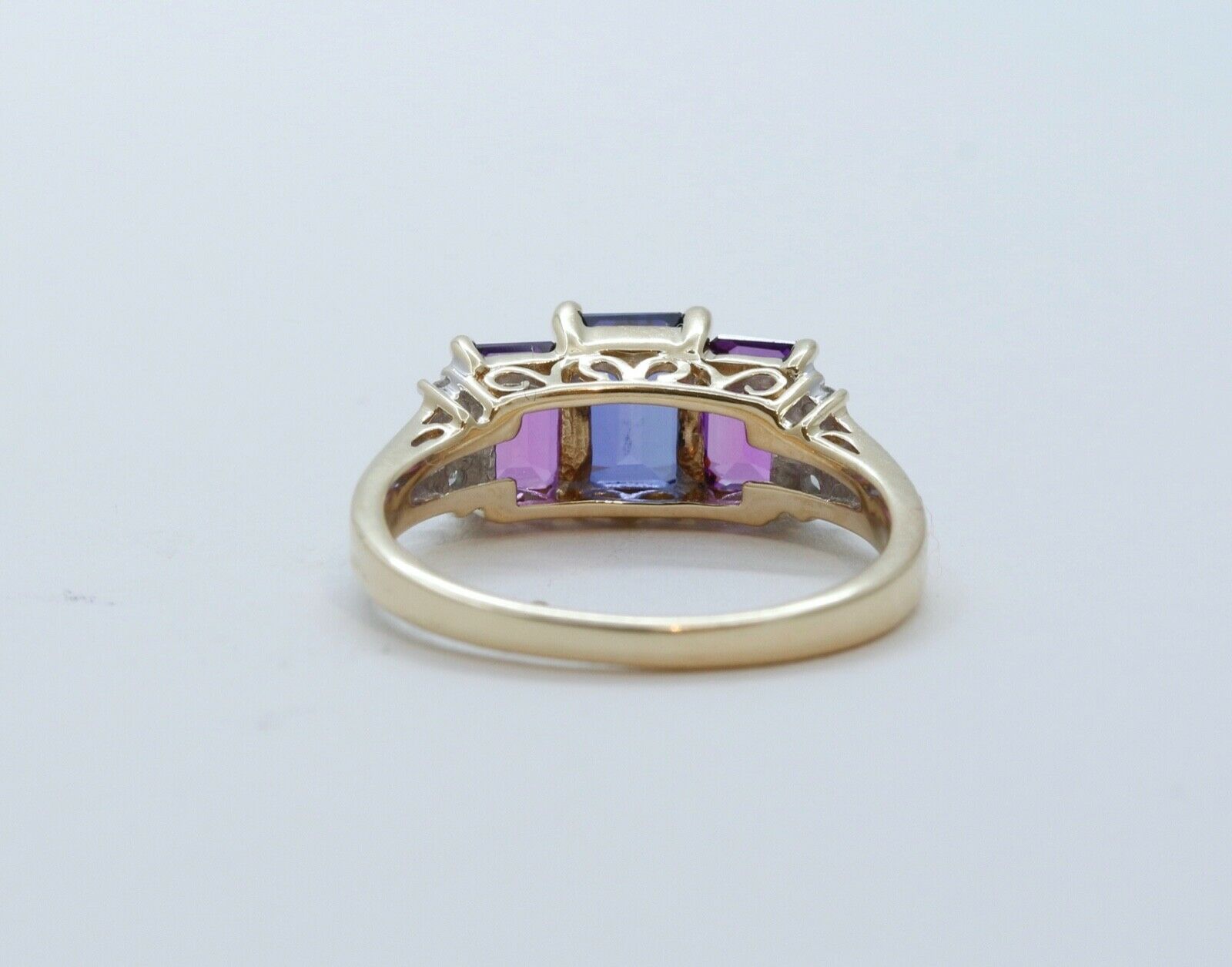 Vintage Tourmaline Tanzanite Diamonds 10K Yellow Gold Ring