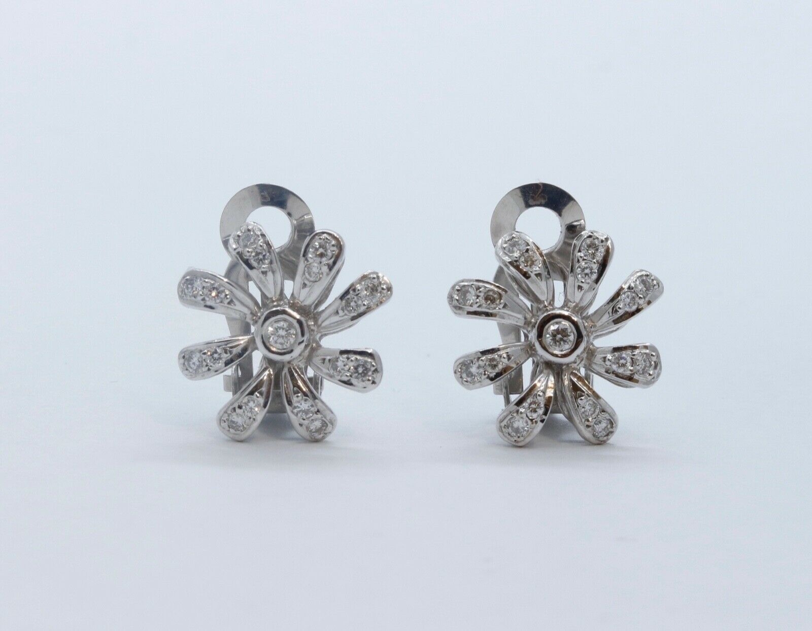 Vintage Flower Diamonds 14K White Gold Earrings
