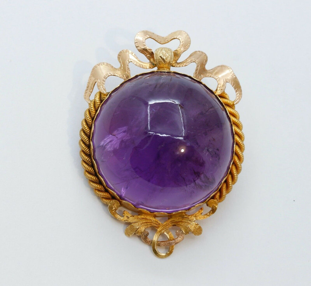 Victorian Purple Obsidian Stone 18K Yellow Gold Brooch Pin