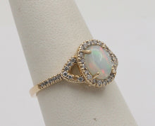 Load image into Gallery viewer, Vintage Australian Opal and Diamond Halo 14K Yellow Gold Ring, Engagement Ring
