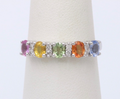 Fun 14K White Gold Multi Color Sapphire And Diamond Ring Band