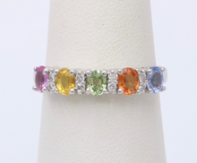 Load image into Gallery viewer, Fun 14K White Gold Multi Color Sapphire And Diamond Ring Band
