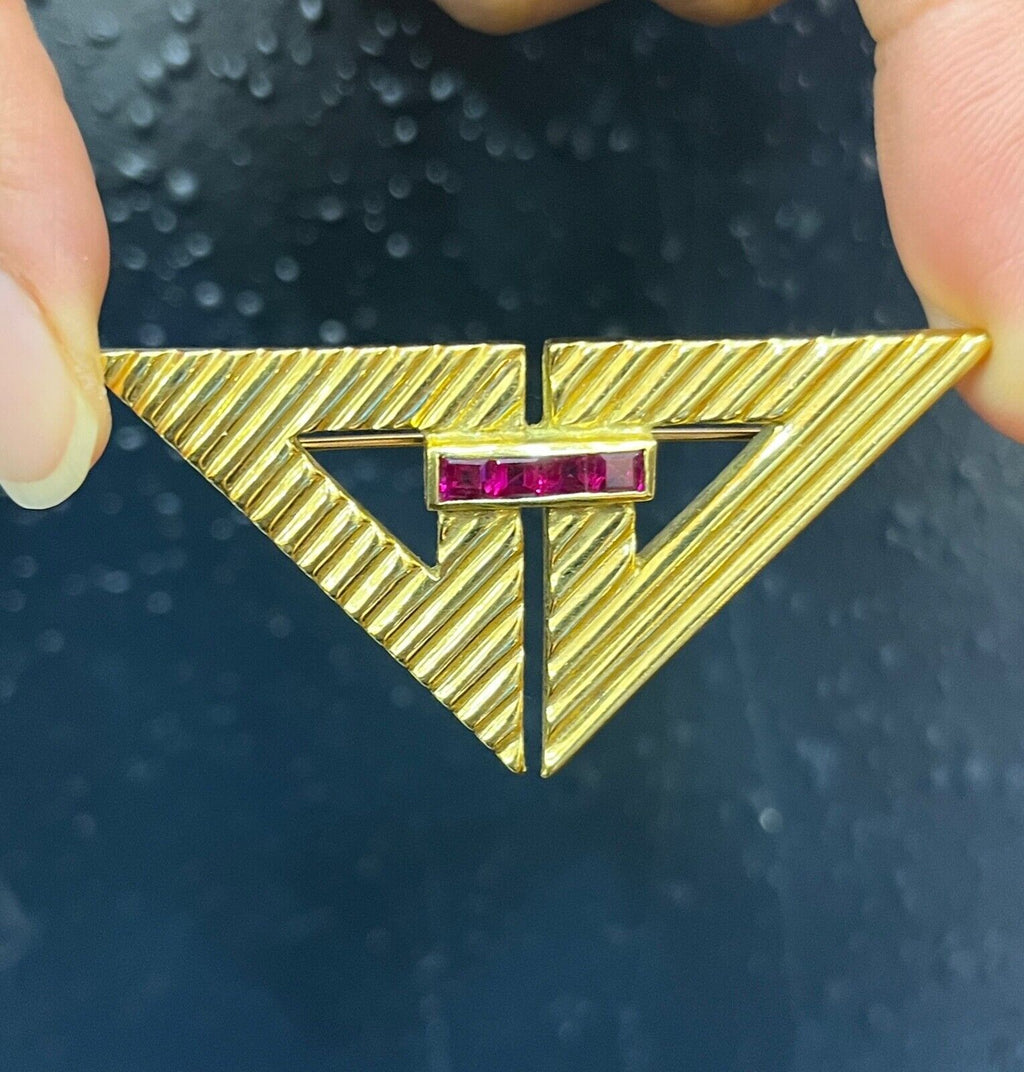 Vintage Tiffany & Co Ruby Triangle Brooch