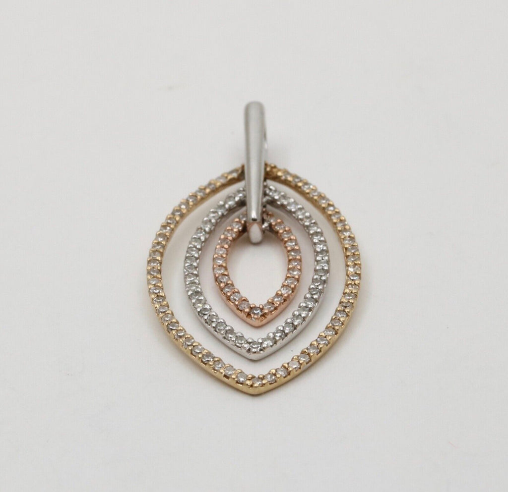 Minimal 14K Tri Color Gold Diamond Leaf Pendant, Charm