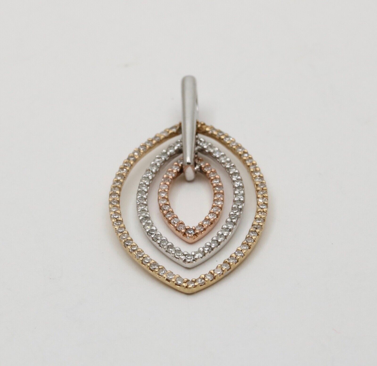 Minimal 14K Tri Color Gold Diamond Leaf Pendant, Charm