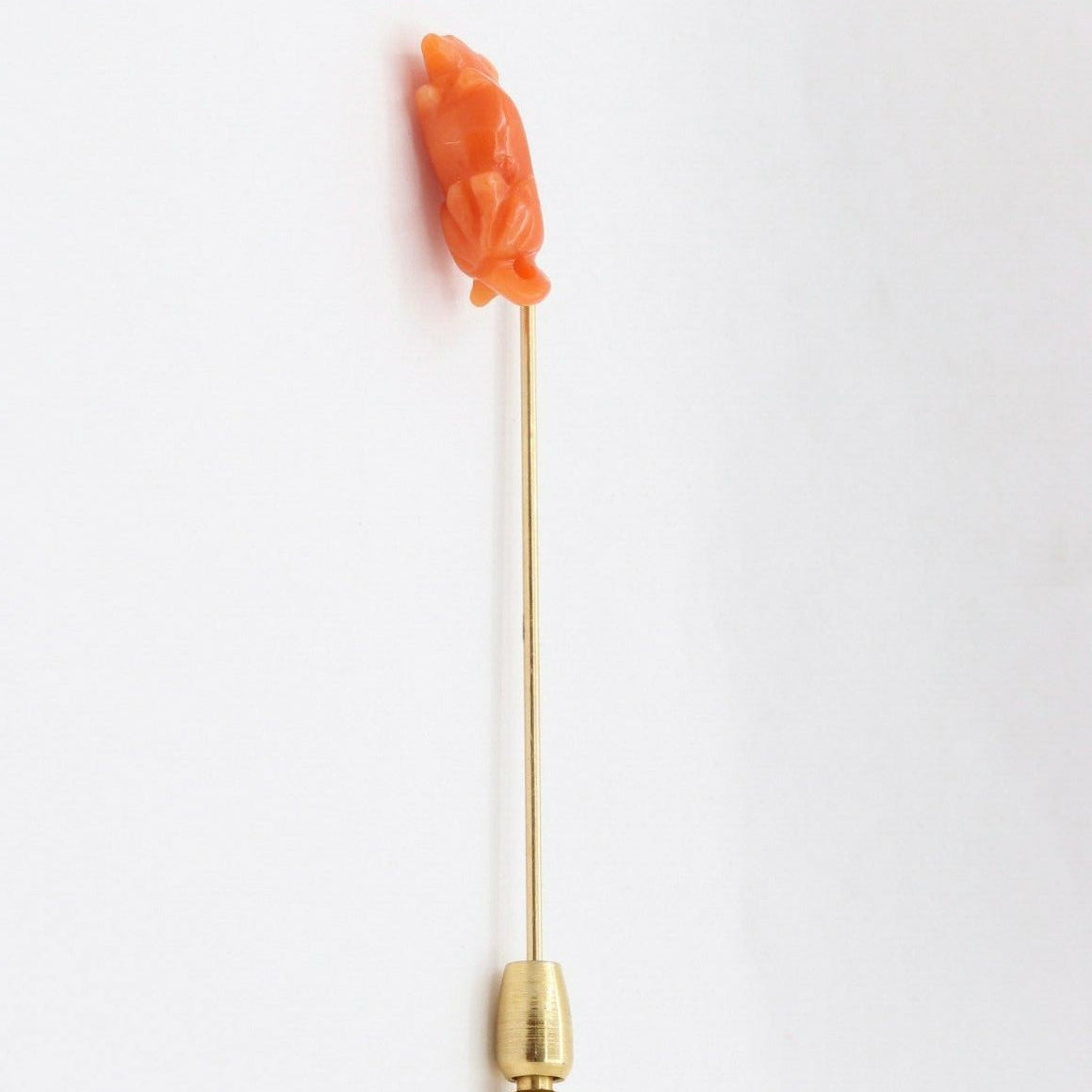 Vintage 14K Yellow Gold Carved Coral Mouse Stick Pin