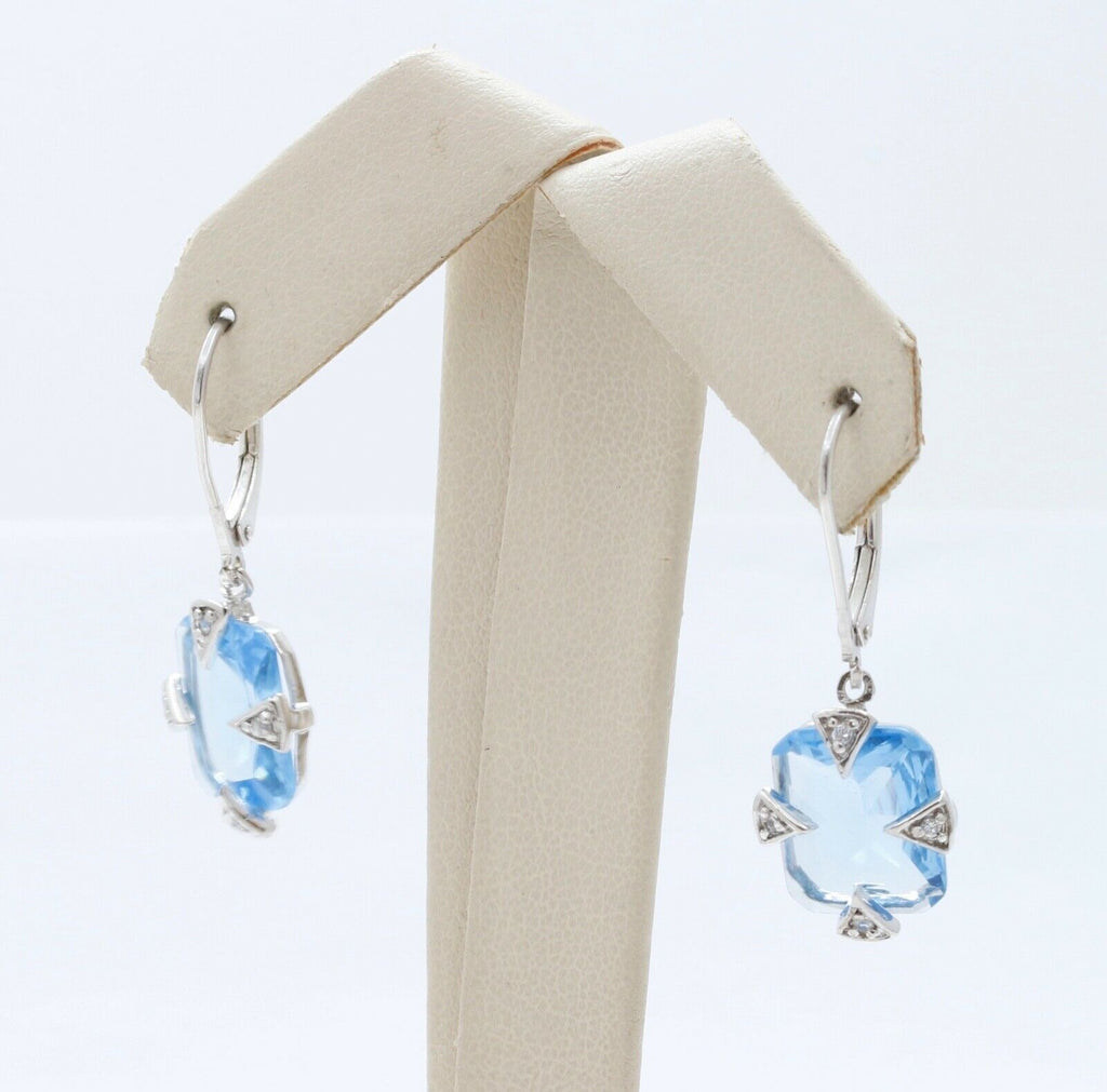 Vintage Blue Topaz White CZ 925 Sterling Silver Dangle Earrings