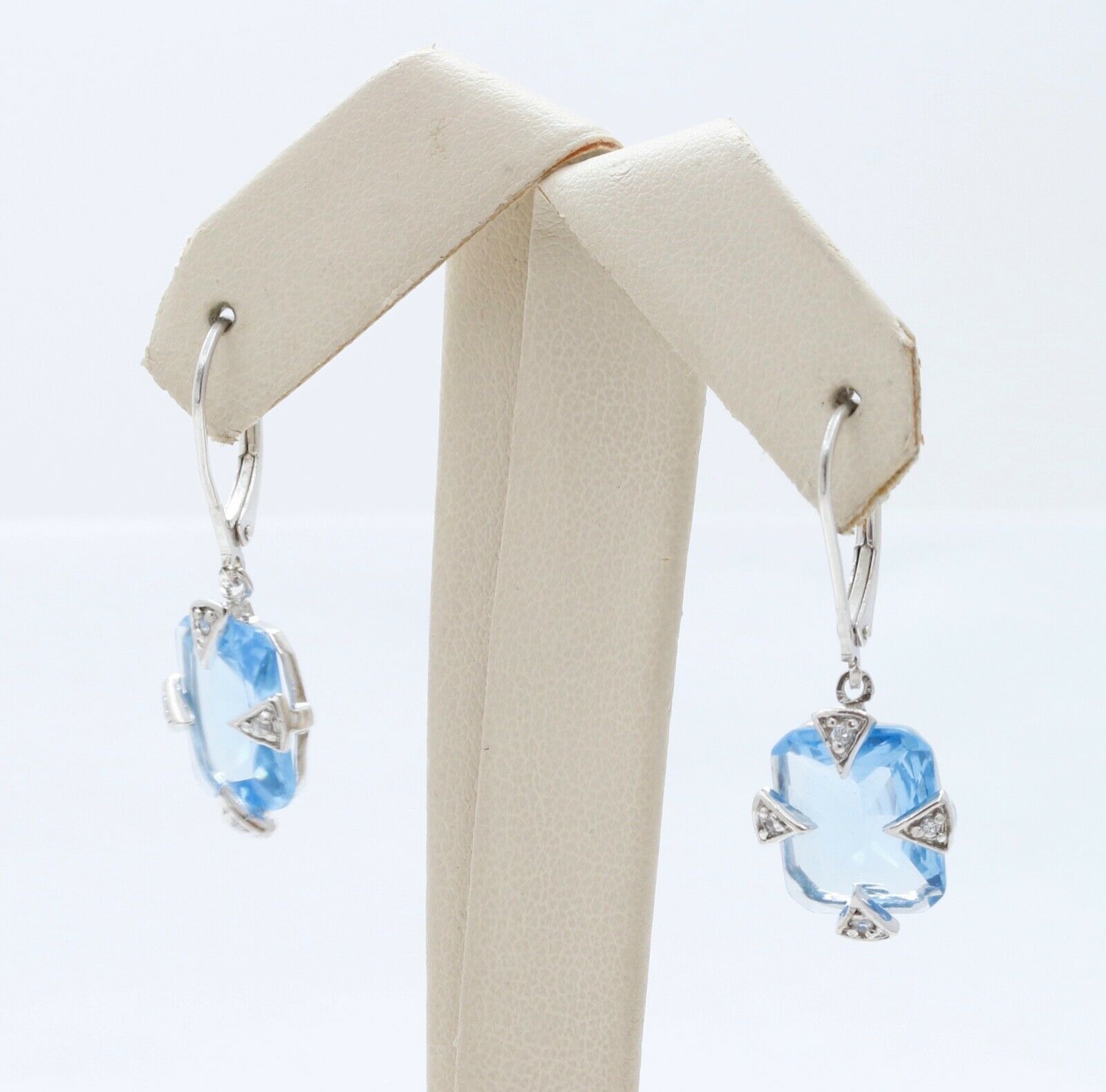 Vintage Blue Topaz White CZ 925 Sterling Silver Dangle Earrings