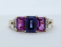 Vintage Tourmaline Tanzanite Diamonds 10K Yellow Gold Ring